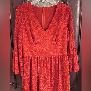 London Times Dark Orange Lace dress with bell sleeves